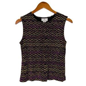 Vintage 90s Y2K Zig Zag Knit Top Medium Sleeveless Chevron USA Stretch Tank